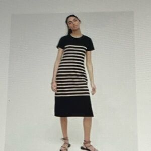 J. Crew Black and Cream Striped Midi Dress
